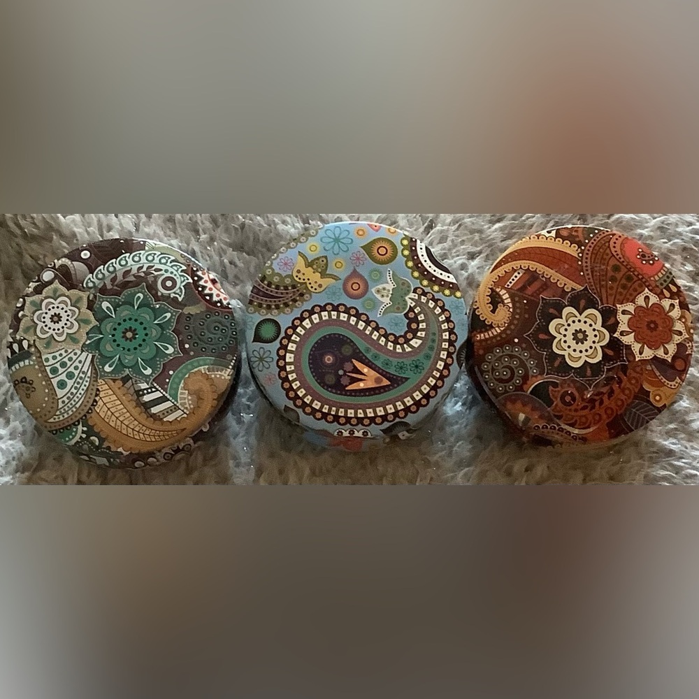 Colorful Paisley & Floral Decorative containers with candles. 100% Soy Wax